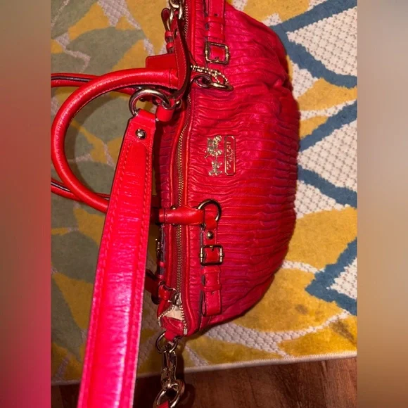 Coach Madison Gathered Leather Sophia Satchel & Shoulder Bag 18620 Red - Picture 9 of 14